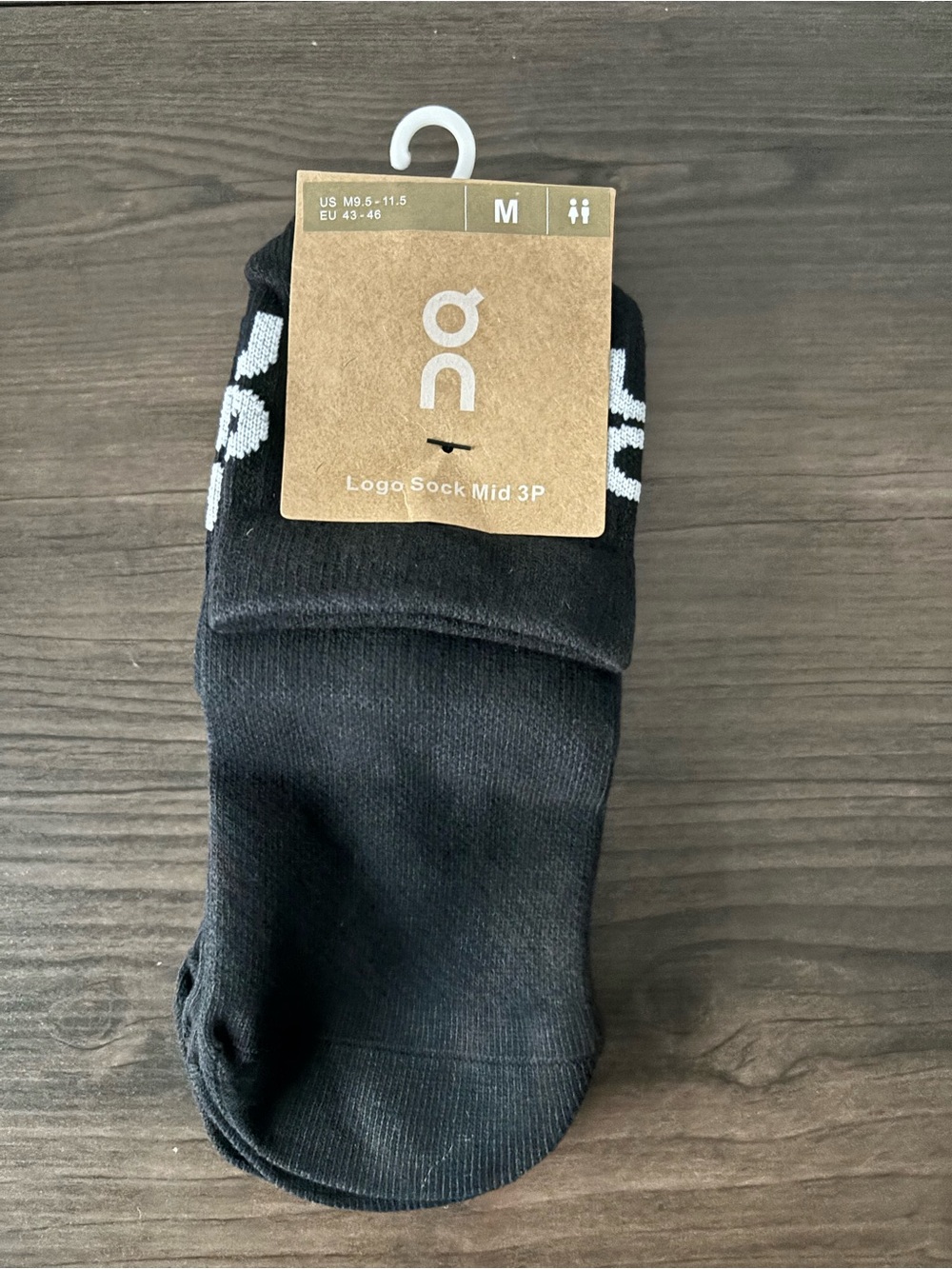 On Running Black Mid Crew Socks with White Logo - 3 Pack